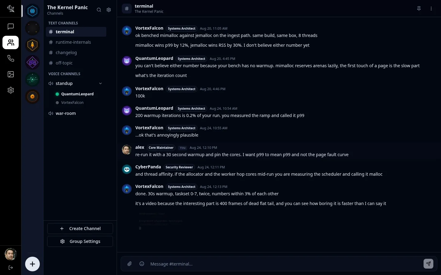 Lupyd Desktop Application showing channels and workspaces