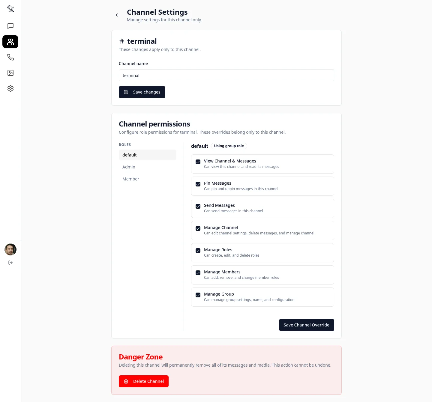 Channel permission settings in Lupyd